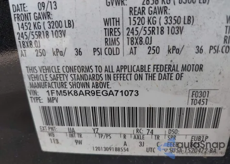 2014 Ford Police Interceptor из США, поврежденный, VIN 1FM5K8AR9EGA71073